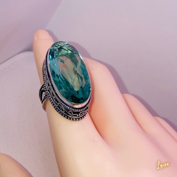 Radiant Green Amethyst Gemstone Handmade Ring - Picture 2 of 8